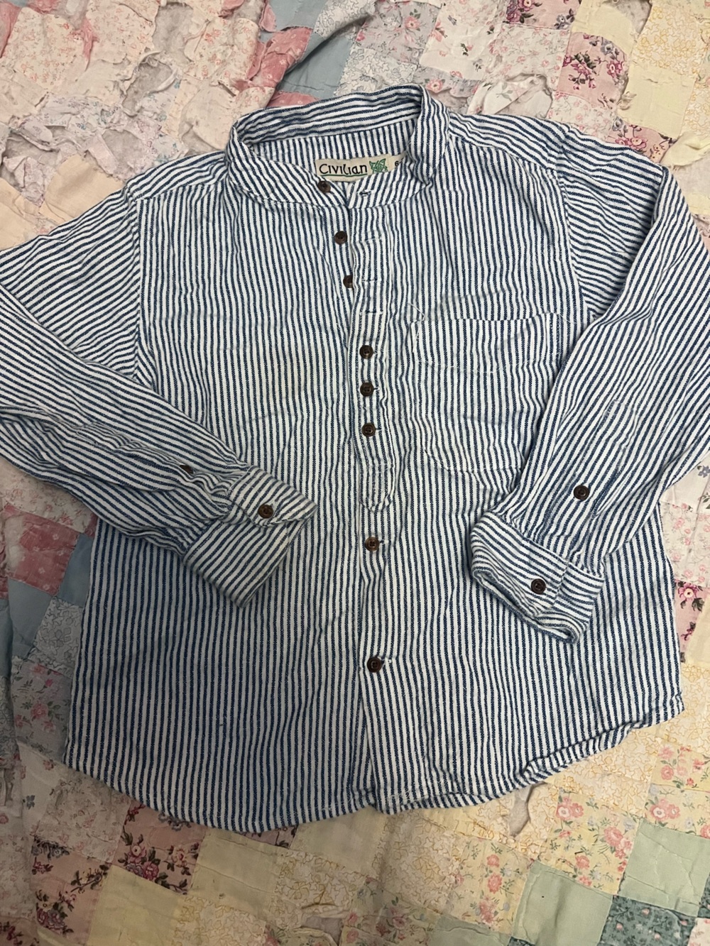 Civilian Kids Blue and White Striped Button-Down Shirt